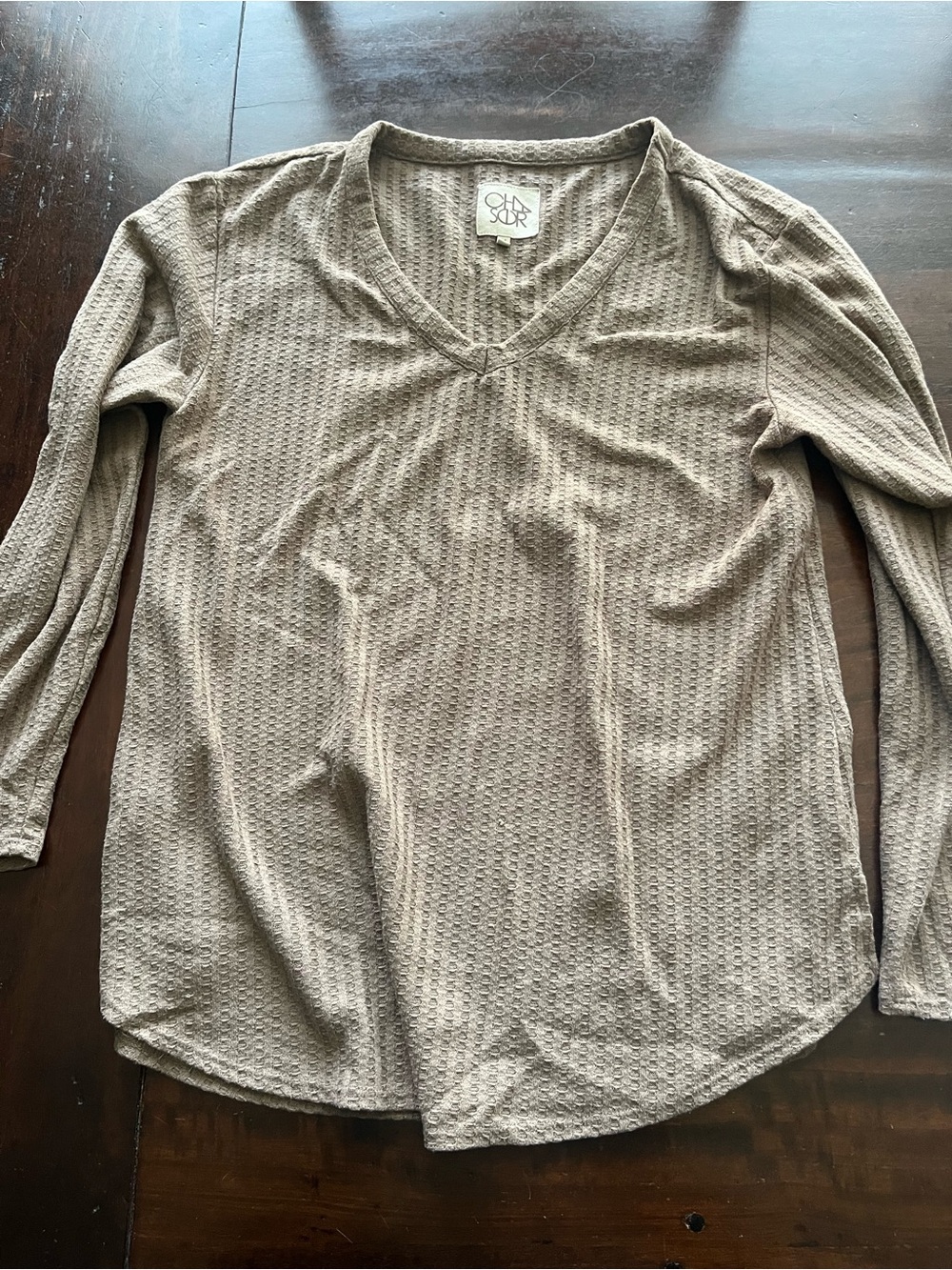 Chaser Taupe Waffle V-Neck Long Sleeve Top